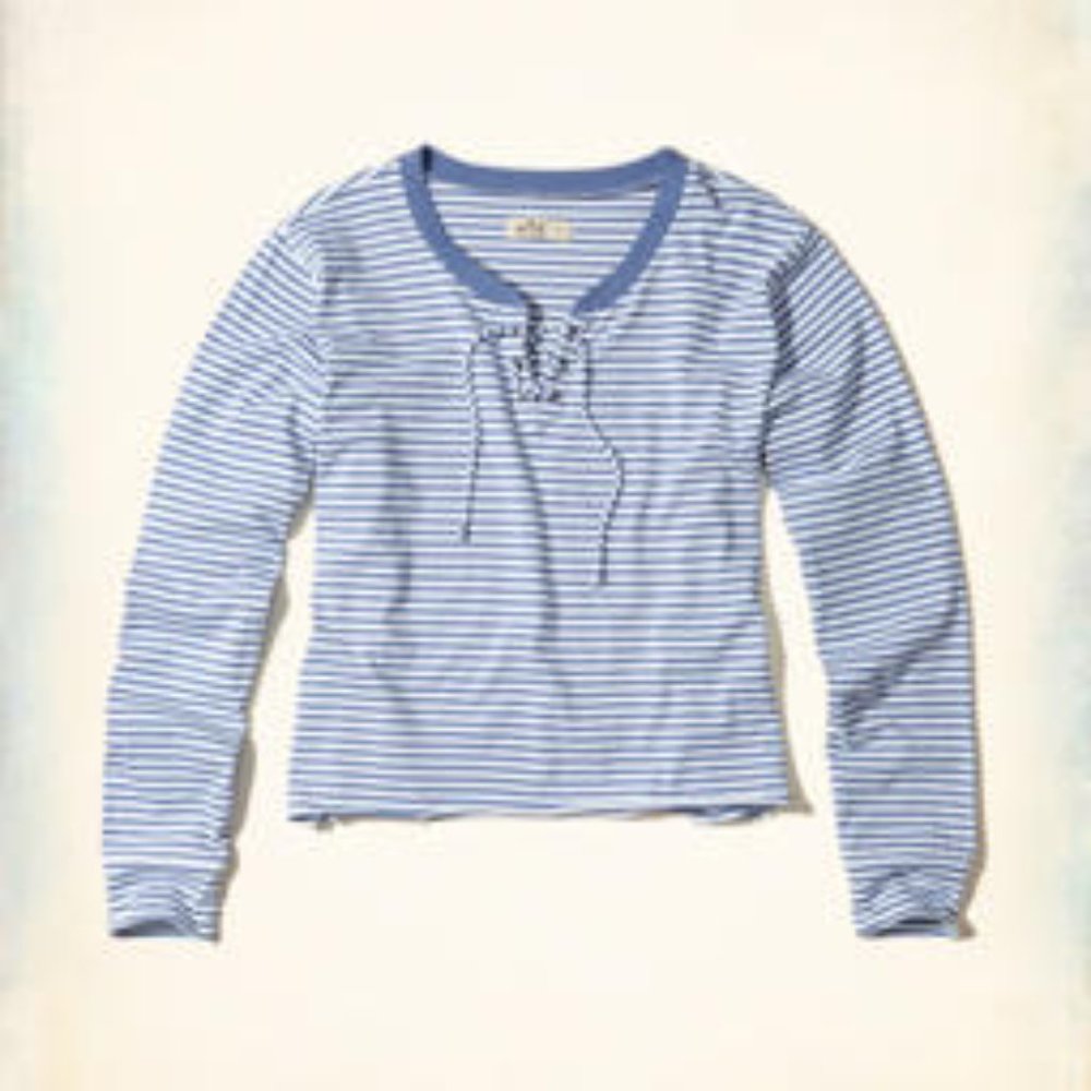 Hollister Striped Midi Lace-Up Long Sleeve T-Shirt XS